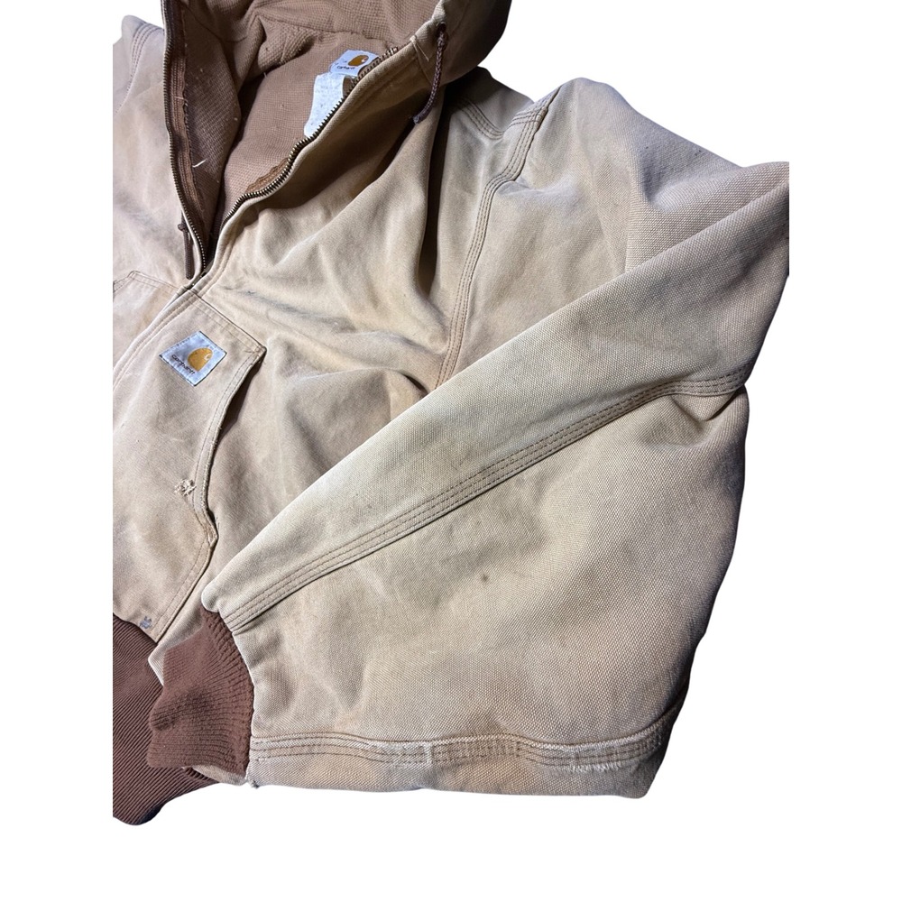 Carhartt Workwear Active Jacket Full Zip Hooded Canvas Coat Beige XL Vintage - Picture 4 of 16